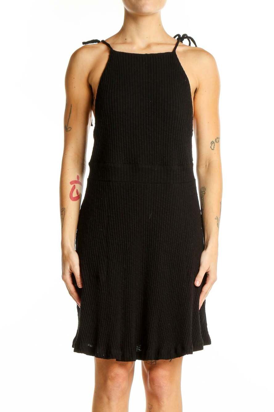 Free People FP Beach Black Ribbed Knit Mini Dress Size Small